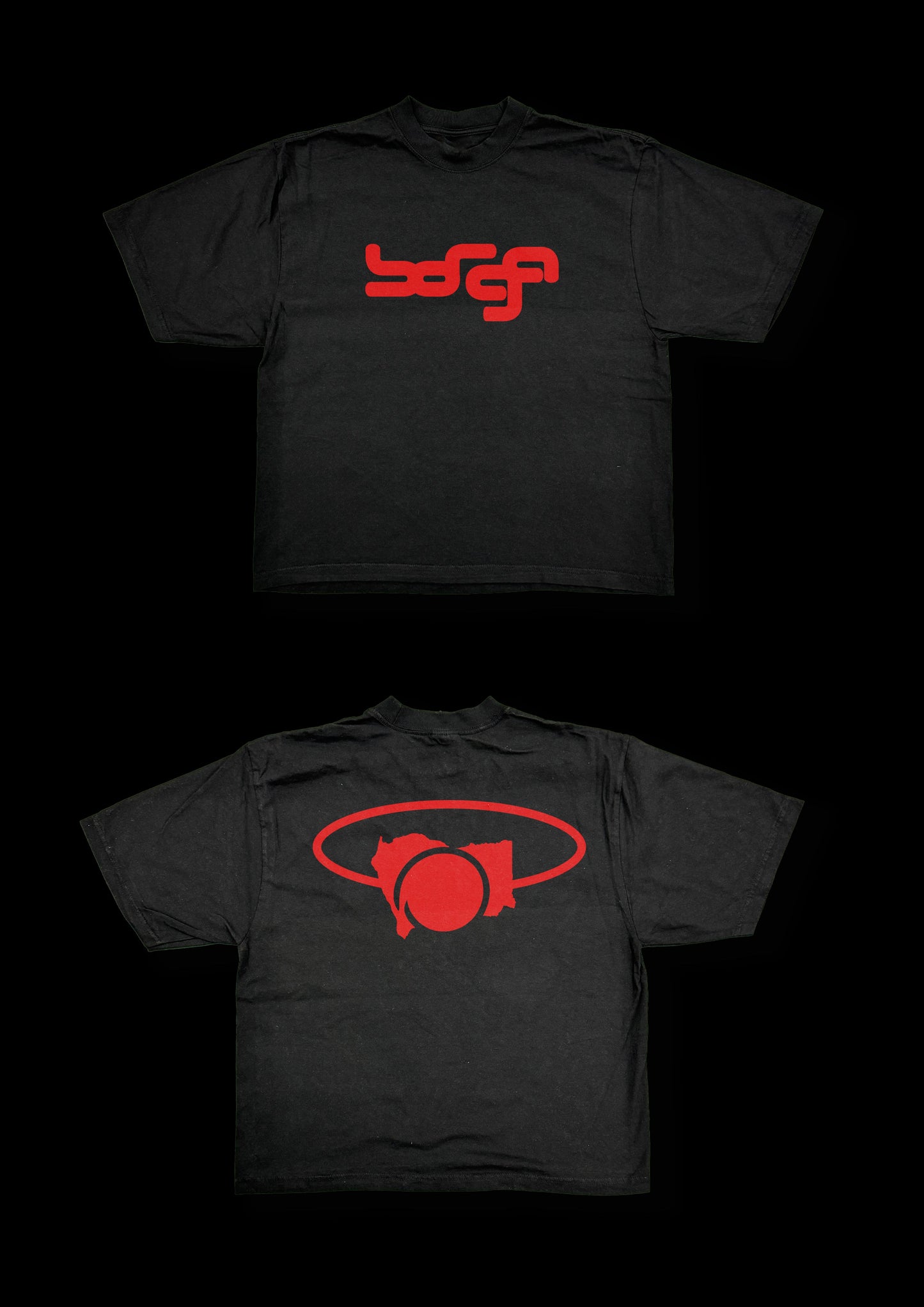 B1 black tee-red