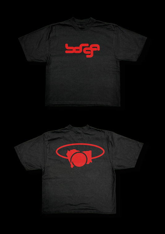 B1 black tee-red